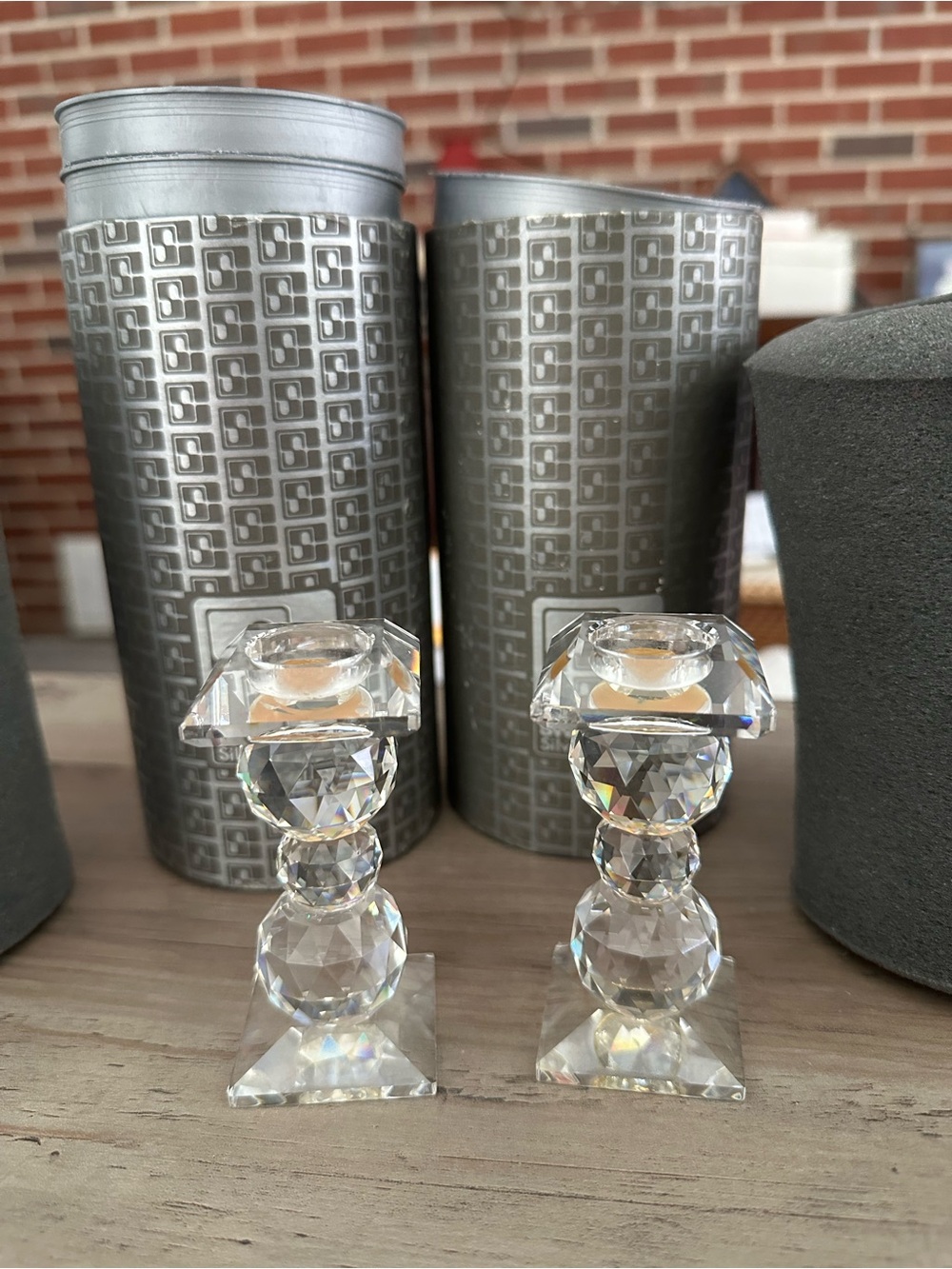 Vintage Swarovski Clear Crystal Faceted Candle Holders - Pair